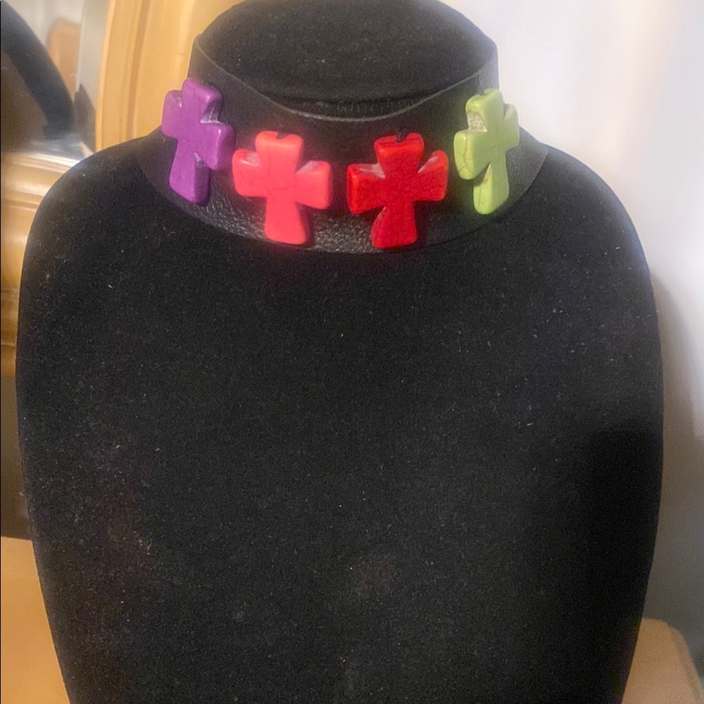 Black Choker with Vibrant Cross Accents